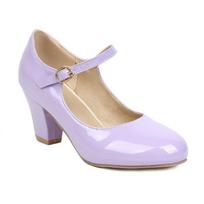 Women High Heel Mary Jane 9 Colors Patent Leather Round Toe Pumps Party Office Wedding Footwear Plus Size 34-48 45.5 beige