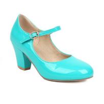 Women High Heel Mary Jane 9 Colors Patent Leather Round Toe Pumps Party Office Wedding Footwear Plus Size 34-48 46 beige