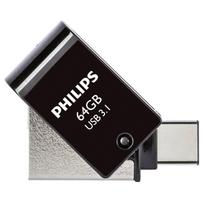 USB atmintinė Philips 2in1 OTG 64GB, USB 3.1 / USB-C, juoda