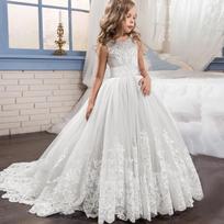 Suknelė su gėlėmis Kūdikių vakarinė vestuvių gimtadienio mergaičių suknelė Pirmosios Komunijos princesės kostiumo moteriška suknelė 140cm balta
