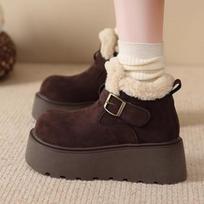 Platform Women Flats Fur Short Boots Fashion Buckle 2025 Winter Loafers Shoes Designer Elegant Ankle Boots Casual Zapatos Mujer 40 brown
