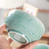 2024 Elegantiškas 5 colių celadono keramikos ryžių dubuo su kraštovaizdžio reljefu Sky Blue 4.5-inch Bowl gray