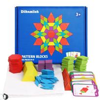 155 vnt. rinkinys medinių raštų kaladėlių, geometrinių formų dėlionė, kūdikių mokomasis Montessori Tangram žaislas vaikams su 24 vnt. kortelių red