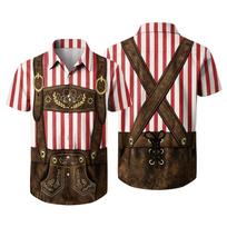 Men's Short Sleeve Button Up Shirt Oktoberfest Style Beer Festival Print Casual Loose Fit Party Shirt with Vintage Inspired Design M brown
