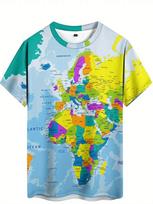3D Printed World Map T Shirt For Men Women New Harajuku Tees Summer Street Loose T-Shirts Short Sleeves Round Neck Kids Tops XXS yellow