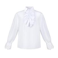 European American Fantasy Medieval Halloween Vampire Renaissance Steampunk Long Sleeve Ruffle Collar Shirt XXL white