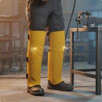 Bovine Leather Welder Leg Guards Flame Retardant Metalworking Spats Adjustable Straps Yellow Long Velcro