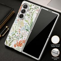 Vintage Strawberry Flower Print Case For Samsung Galaxy Z Fold 8 Ultra 7 6 5 Z Fold8 Fold7 Fold6 Luxury Hybrid 3in1 Plating Leather Skin Phone Cover Samsung Z Fold 8 Ultra balta