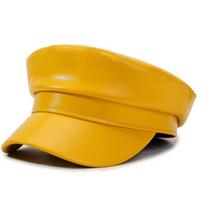 Adjustable Flat-Top Hat Solid Color Beret Cap Casual Peaked Cap  Daily Outfit geltona