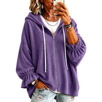 Women's Zip Up Hoodie Cardigan Long Sleeve Casual Loose Fit Sweatshirt Jacket for Spring Fall L violetinė