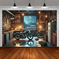 1 vintažinis garažo dirbtuvės poliesterio foninis plakatas, daugiafunkcinė patalpos puošmena, tinkamas vakarėliams ir studijoms 59×39inch/150*100cm white