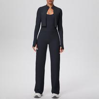 Women's Three-Piece Fitness Set: Stylish Back Bra, Wide-Leg Pants, and Outdoor Zipper Jacket for Yoga M black