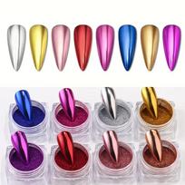 8 Box Chrome Mirror Nail Powder Metallic Silver Gold Blue Nail Art Glitter Rubbing Pigment Flakes Dust For DIY Luxury Manicures gray