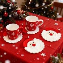 Crochet Handmade Santa Claus Coasters Set Of 4 Durable Fabric Drink Coasters Trays Festive Table DecorUnique Christmas Gift red