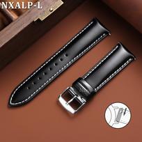 Oiled Leather Strap for Omega for Seiko Watch Band 18mm 19mm 20mm 21mm 22mm Genuine Cowhide Wristband Quick Release Accessories 20mm juoda balta spalva