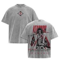 BLEACH Zaraki Kenpachi Grafinis Marškinėlis Karštas Manga Spausdintas Vintage Išplautas Streetwear Vyriškiems Drabužiams Per dydžio Poliesterio Marškinėliai M pilka spalva