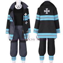 Maki Oze Cosplay Anime Manga Fire Force Shinra Kusakabe Costume Uniform Set Halloween Party for Woman XL gray