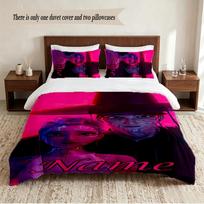 Rumi & Jinu Personalized Custom Name 3‑Piece Bedding Set Soft Duvet Cover Set For Bedroom Home Decor 135cmx200cm pink