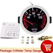 Car Temperature Meter 52mm Water Temp Gauge White LED Light 40~120 Celsius Water Temp Sensor 10mm + Joint Pipe Adapter 1/8NPT only gauge