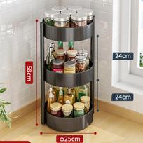 Virtuvės stovas 360 laipsnių besisukantis prieskonių stovas, stalinis kelių sluoksnių prieskonių laikymo padėklas, daugiafunkcis stalo patefonas 3 layer juoda