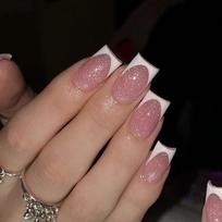 Glitter Nude Pink & French White Press-On Nail Tips brown
