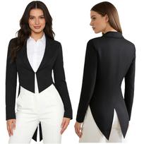 All-in-One Vintage Statement Coat S-XL for Women: Combines Swallowtail Hem, Peaked Lapel & Open Front for Any Occasion M gray