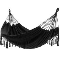 Didelė dvigulė „Deluxe“ hamako sūpynė su austais kutais, drobės sūpynės kėdė, 2 vietų hamakas, miegamasis 200x150cm-Black&tie rope black