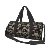 Retro Grunge Skulls Print Travel Duffel Bags Unisex Foldable Waterproof Carry on Luggage Bag Lightweight Yoga Gym Sports Bag black