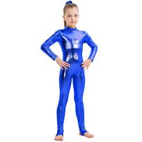 Unisex metalinis kombinezonas vaikams, Helovino kostiumas, ilgomis rankovėmis, pilno ilgio stovimos apykaklės body vaidmenų žaidimams ir šokių pasirodymams 130 blue