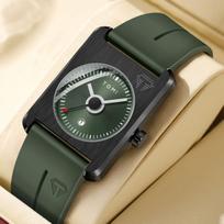 Unisex Square Quartz Watch Calendar Silicone Strap Fashion Casual Wristwatch žalia