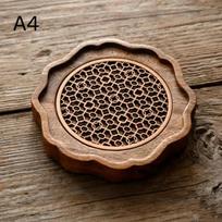 Wooden Wave Pattern Teapot & Cup Mat Heat Insulated Cup Mat Ceremony Accessory Purple Clay Cup Pad Dining Table Tea Tray Mat A4 beige