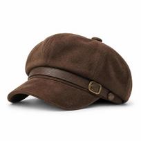 Octagonal Baker Boy Cap British Style Octagonal Beret Hat Vintage Newsboy Cap  For Women brown