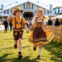 Vaikų Oktoberfest kostiumas berniukams ir mergaitėms Bavariškas vakarėlis Helovino pasirodymo apranga S geltona