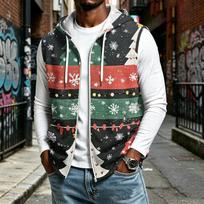 Men's Sleeveless Hoodie Zip Up Vest with Christmas Print for Holiday Celebration XXL geltona