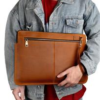 Genuine Leather Laptop Sleeve 14-inch MacBook Pro Business Briefcase Case Men Women Neutral Style Chestnut Brown brown