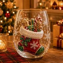 Dažytas Kalėdinis Aukšto Borosilikatinio Stiklo Puodelis 300ml Kalėdų Senelis Sniego Žmogus Gėrimo Stiklas Šventinė Dovana Christmas stocking cup beige