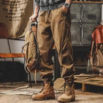 Vyriškos retro sunkiosios laisvo kirpimo kelnės su petnešomis - Plačios Harem kelnės pavasariui ir rudeniui L (110-130 jin) beige
