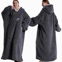New lazy blanket, TV blanket, outdoor cold proof hooded home clothes, solid color with long sleeves, thick and loose, casual tamsiai pilka spalva