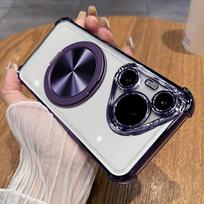 For Huawei Pura 90 Pro Max Cases Magnetic Ring Stand Holder Case For Huawei Pura 90ProMax Shockproof Soft Silicone Plating Cover For Pura 90 Pro Max violetinė