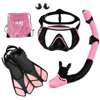 3-Piece Snorkeling Set: Diving Mask, Snorkel, Fins & Backpack S/M (38-41)