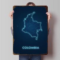 Colombia Map Neon Blue Printed Poster Customized Wall Art Retro Vintage Metal Tin Signs for Room Modern Home Decoration Luxury 30X40CM blue
