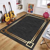 Modern Geometric Border Area Rug, Luxury Gold Frame Floor Mat for Living Room Bedroom, Soft Non-Slip Washable Home Decor Carpet 40X60CM brown