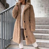 Women's Long-sleeved Warm Plush Jacket With A Lapel XL chaki