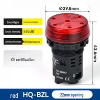 Sound & Light Alarm Buzzer with LED, 12V/24V/220V, Continuous Loud Alert red