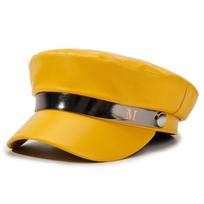 PU Leather Peaked Beret Hat M-Letter Metal Decor Flat Top Beret Hat  Autumn Winter Wear geltona