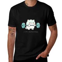 Cat Weightlifter Barbell Cat T-Shirt Gym Training T-Shirt S black