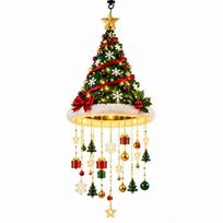 Warm LED Christmas Tree Hanging Chandelier Christmas Tree Hanging Decoration  Holiday Decor Christmas tree beige