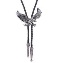 Bolo Tie for Men Western Cowboy Style Necktie with Relief Eagle Buckle Decors gray