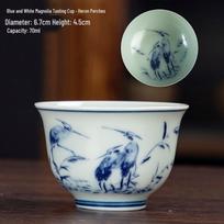 Dehua Ceramics Retro Blue & White Kung Fu Tea Cup - Exquisite Small Scent Tasting Cup for Guests 70ml gray