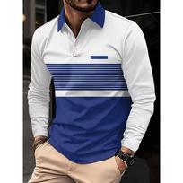 Ew Men Long Sleeve Tshirt Splicing Polos Tee Business Breathable Streetwear Basic Lapel Tops Lightweight T Shirts 3XL mėlyna